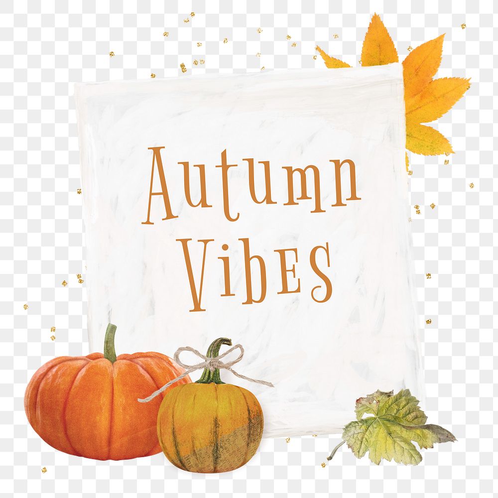 Autumn vibes png word sticker, pumpkin collage, transparent background