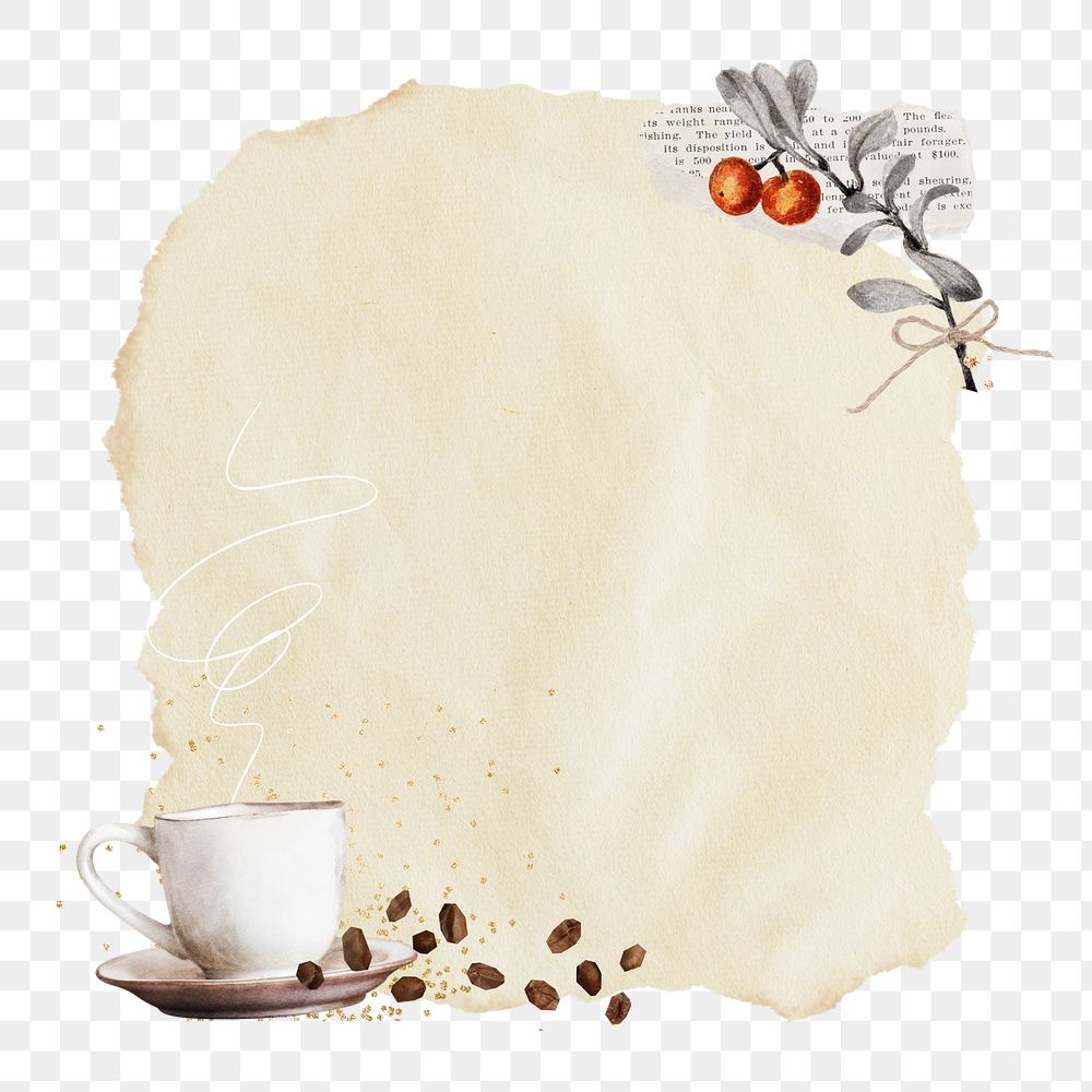 Coffee aesthetic png sticker, ripped paper design, transparent background