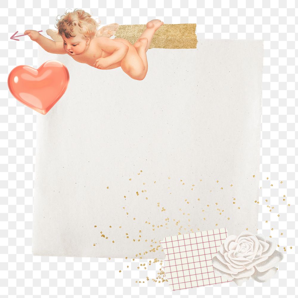 Valentine's cupid png note paper sticker, aesthetic collage, transparent background