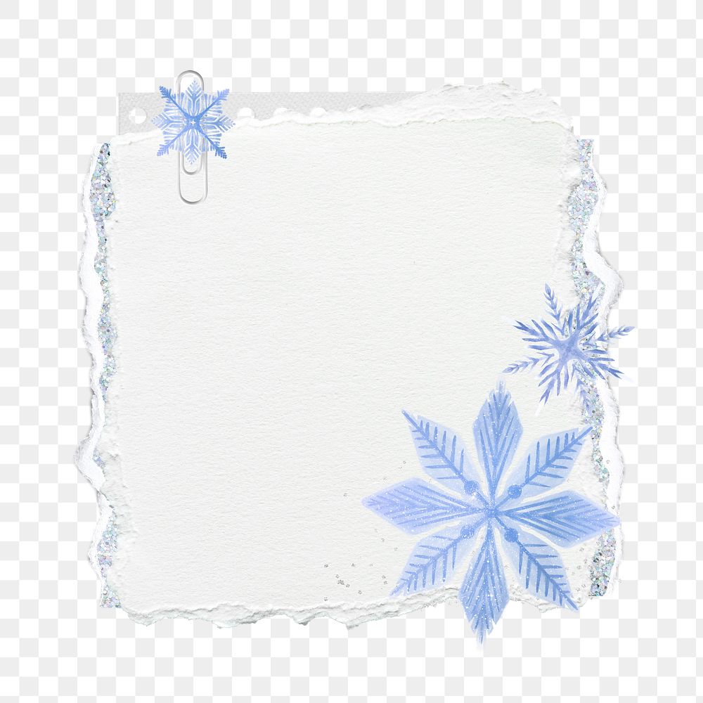 Ripped paper snowflake png sticker, winter collage, transparent background