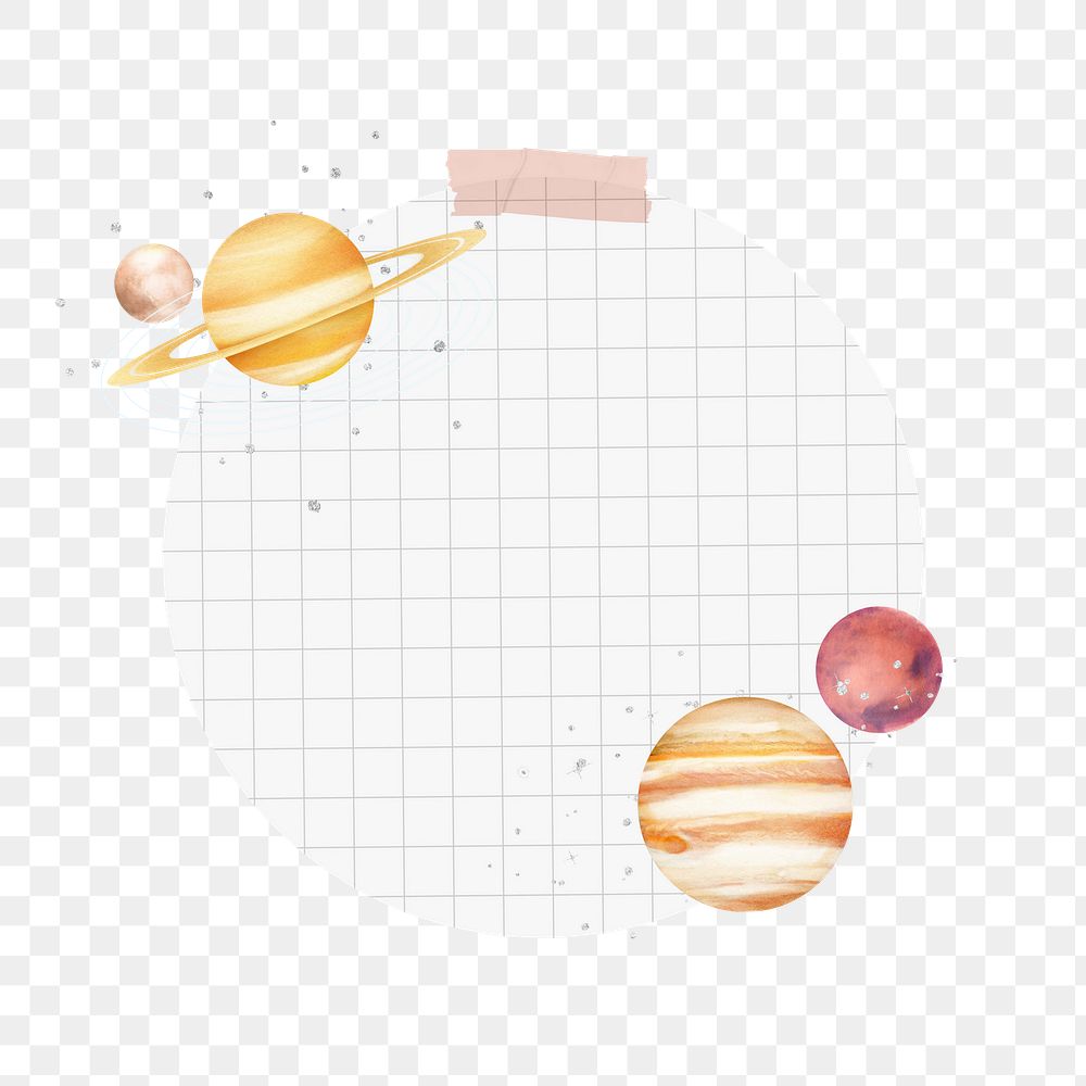 Galaxy planets png sticker, grid-patterned design, transparent background
