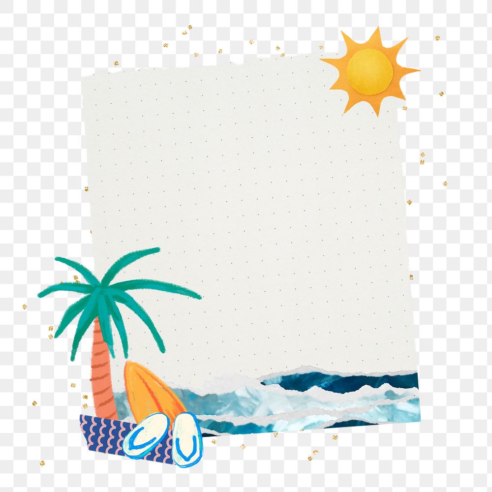 Summer beach png note paper sticker, transparent background