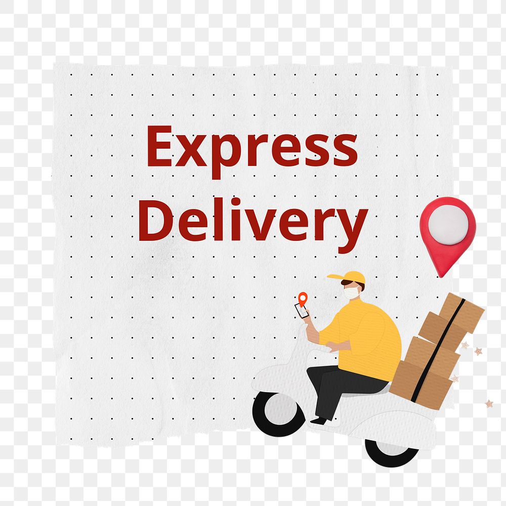 Express delivery words png sticker, shipping service collage, transparent background