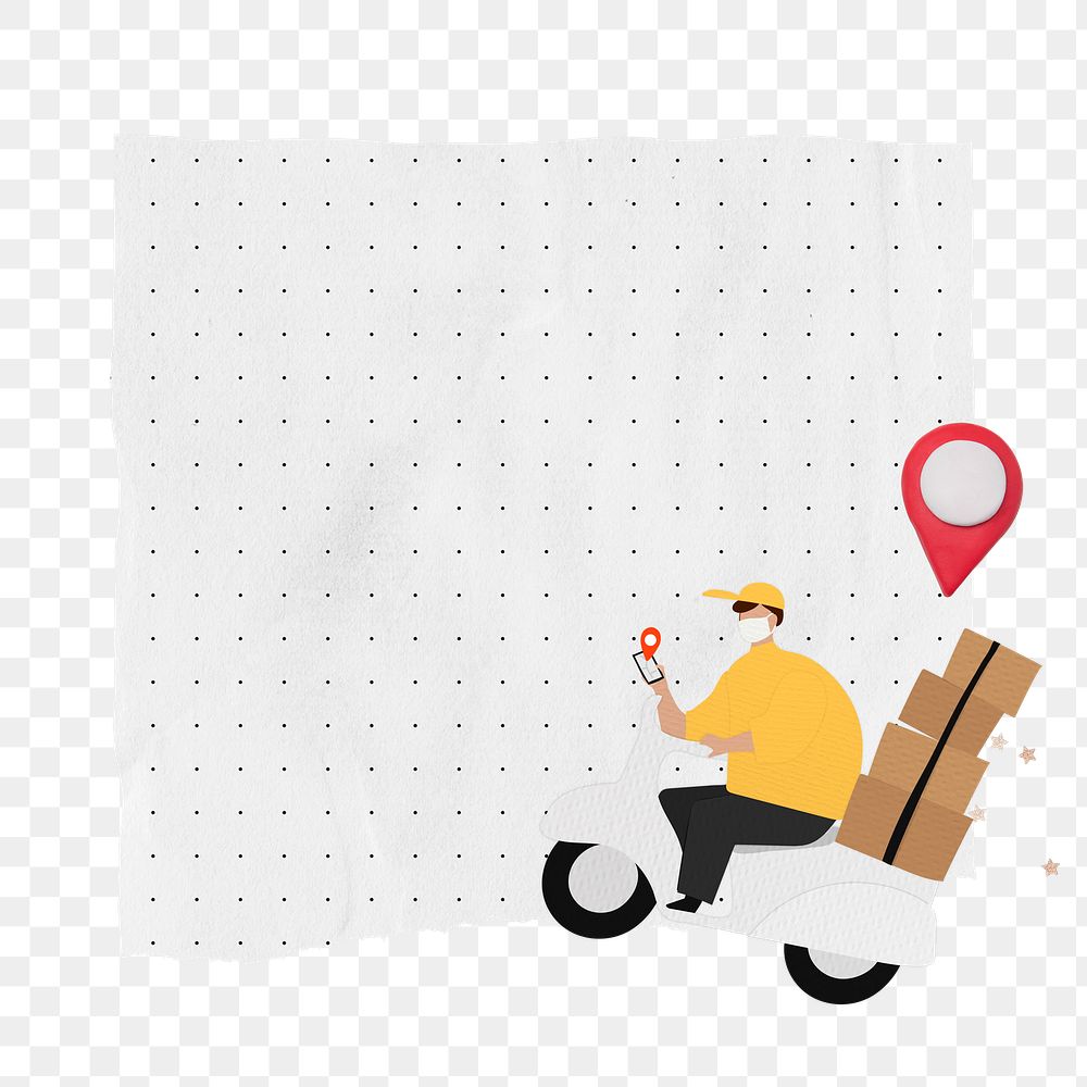 Delivery man png note paper sticker, online shopping collage, transparent background