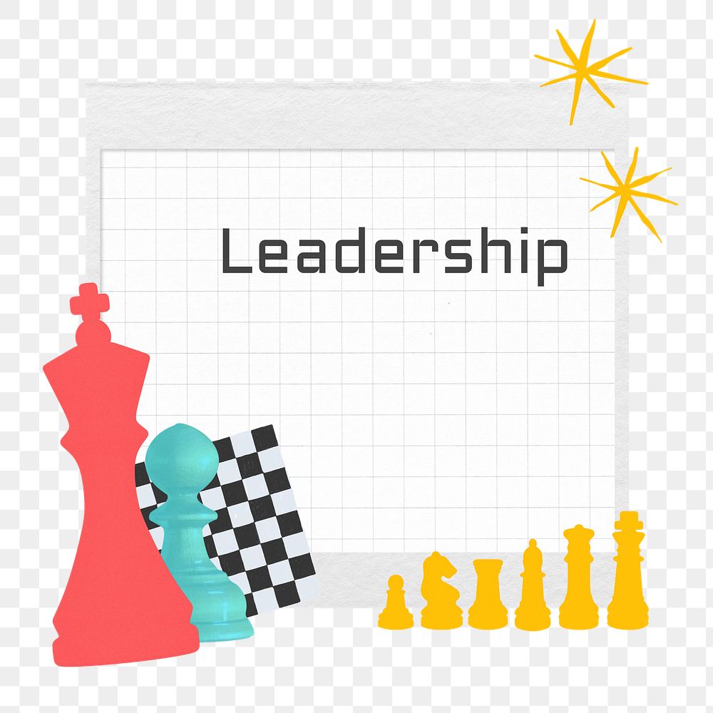 Leadership word png sticker, chess piece collage, transparent background