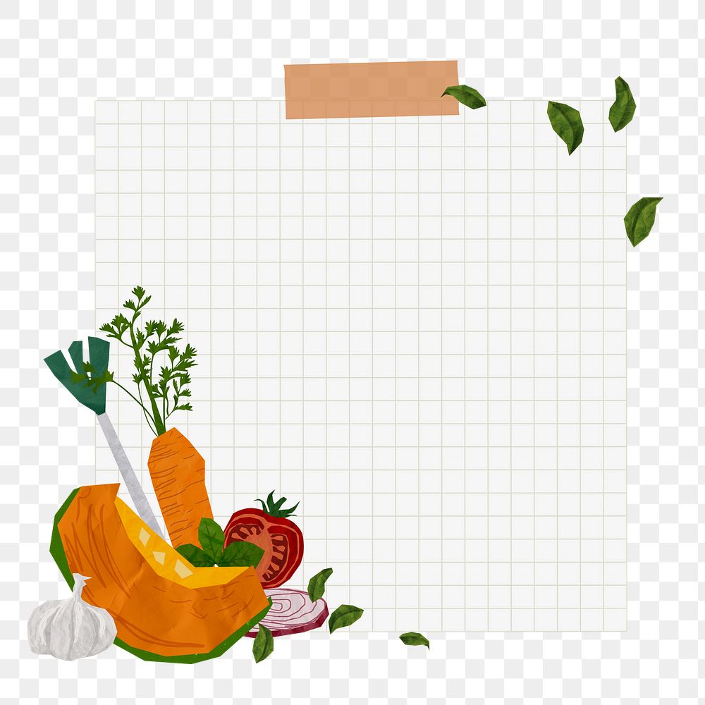 Cute vegetables png sticker, note paper design, transparent background