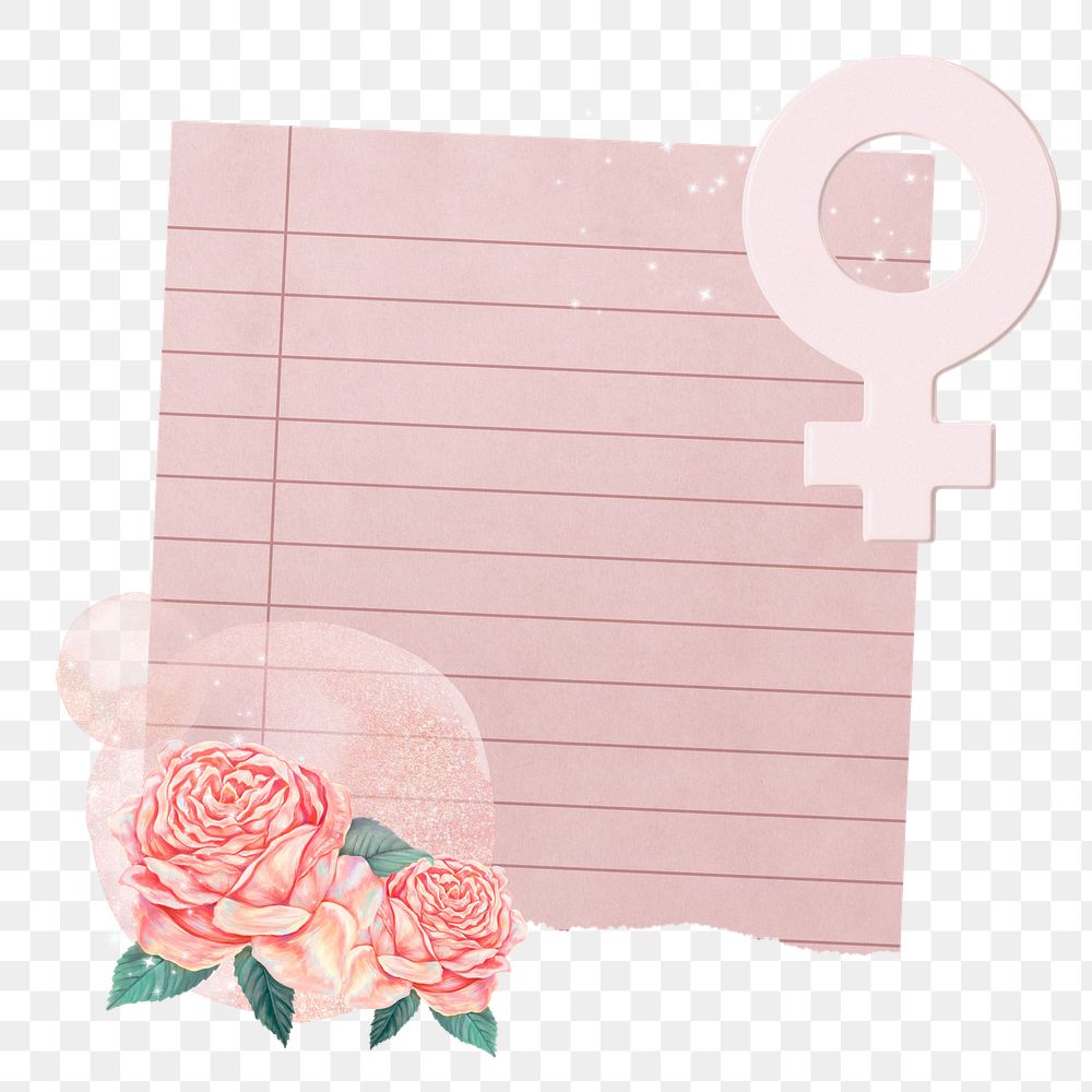 Floral note paper png sticker, Women's Day celebration aesthetic, transparent background