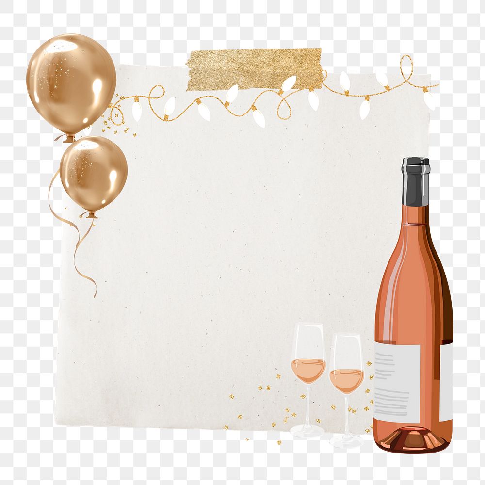 Aesthetic champagne png sticker, note paper design, transparent background
