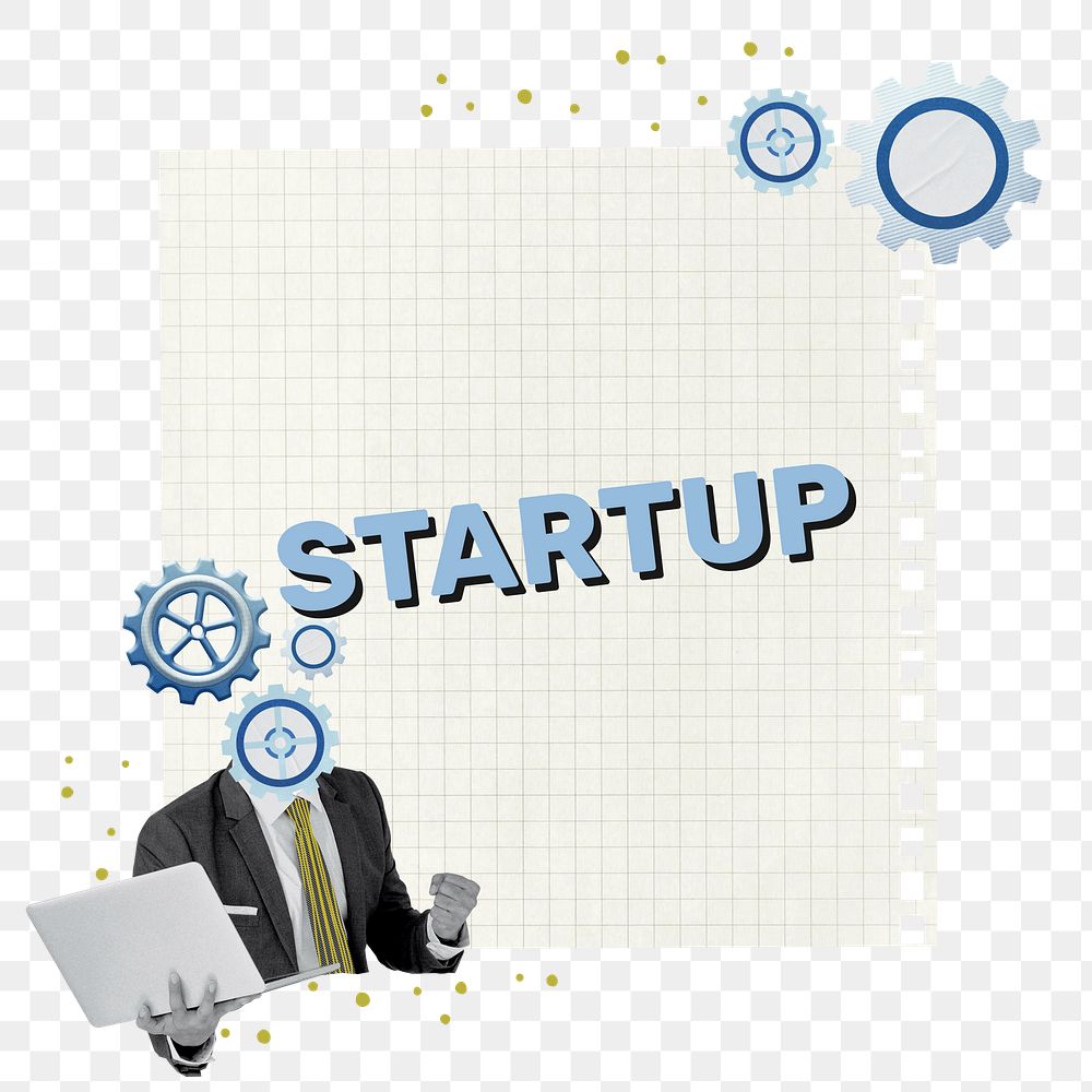 Startup word png sticker, business collage, transparent background