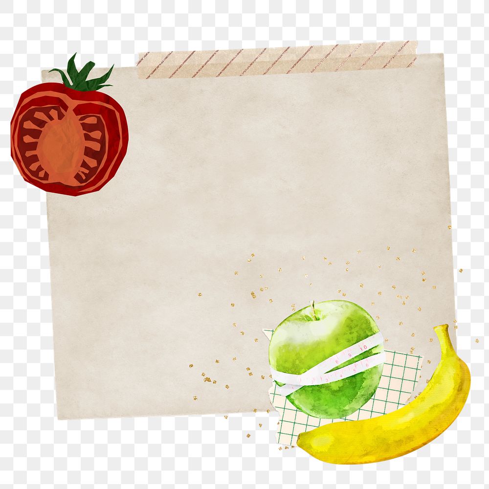 Healthy fruits png sticker, note paper design, transparent background