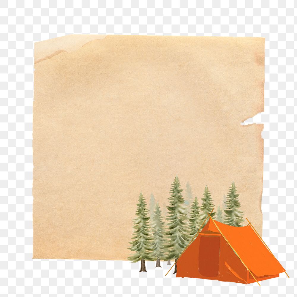 Camping aesthetic png sticker, note paper, travel collage, transparent background