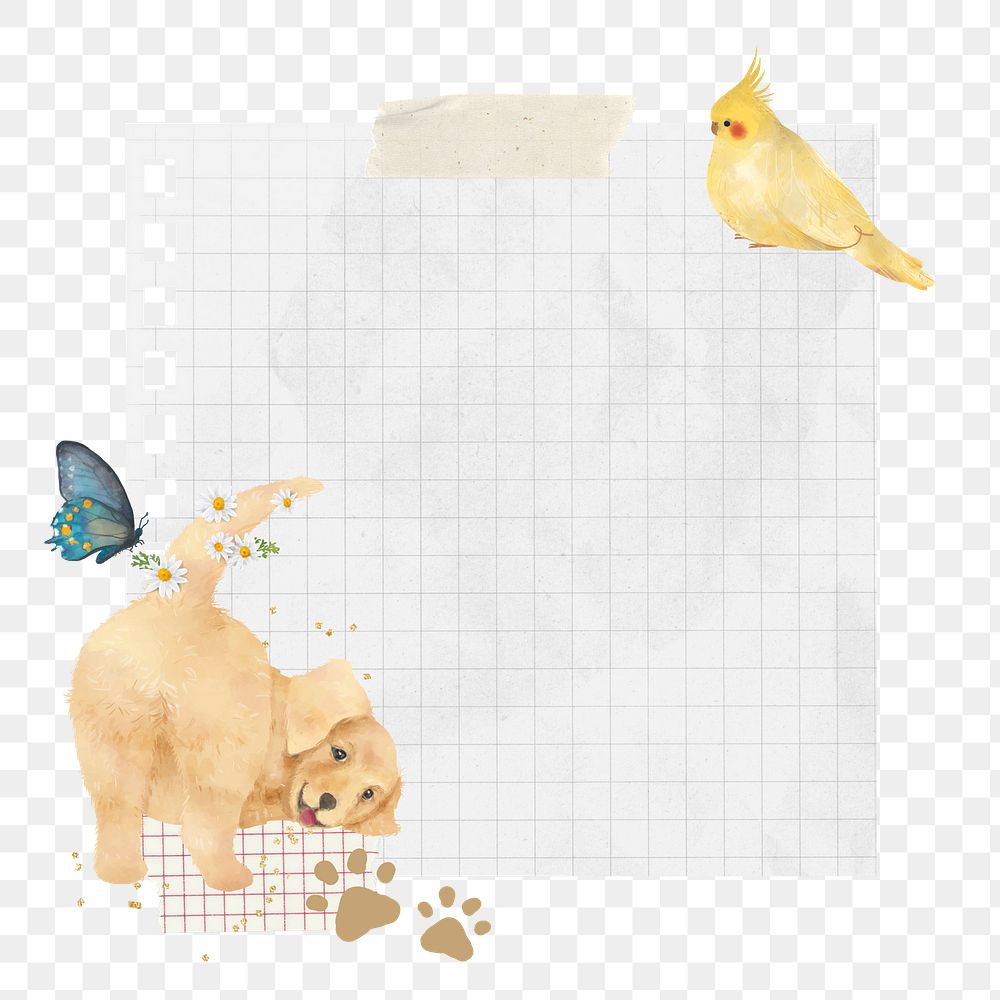 Note paper png sticker, Golden Retriever dog illustration, transparent background