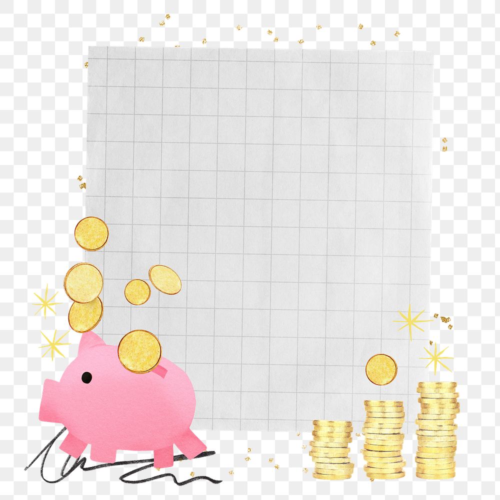 Piggy bank png sticker, note paper, finance collage, transparent background