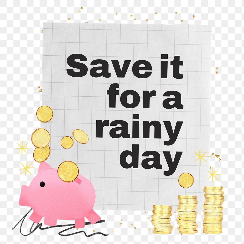 Money saving quote png sticker, piggy bank collage, transparent background