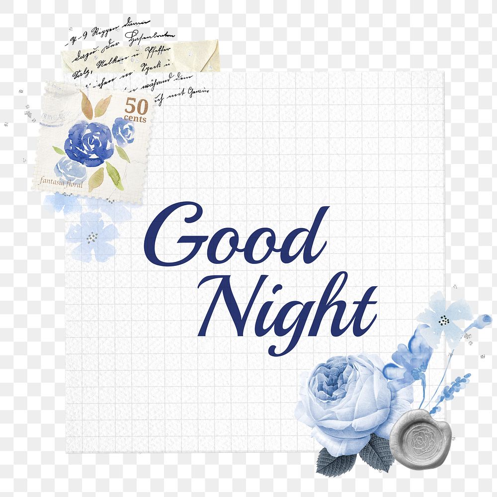Rose note png Good night sticker, transparent background, remix illustration