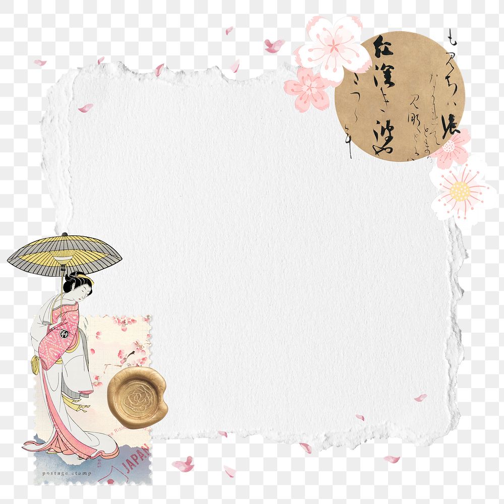 Ripped note paper png sticker, vintage Japanese collage, transparent background