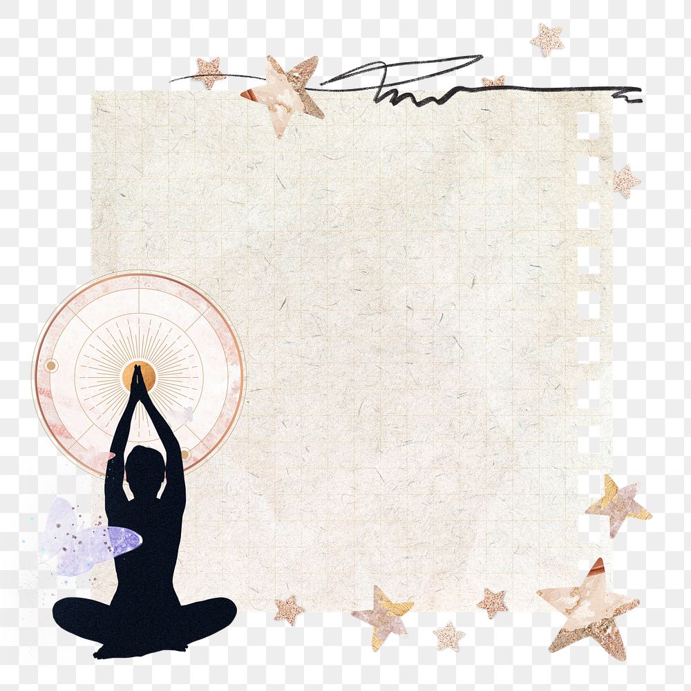 Meditation aesthetic png note paper, wellness collage, transparent background