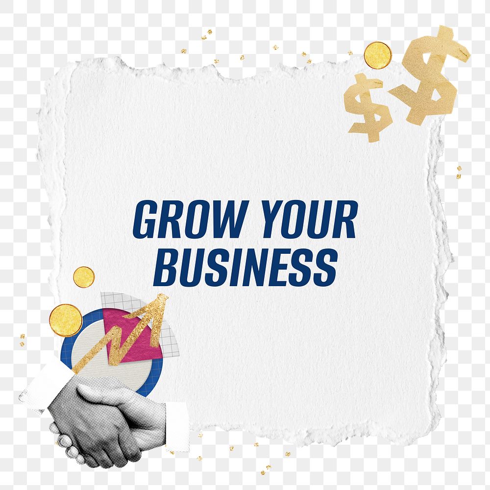Grow your business words png sticker, business handshake collage, transparent background