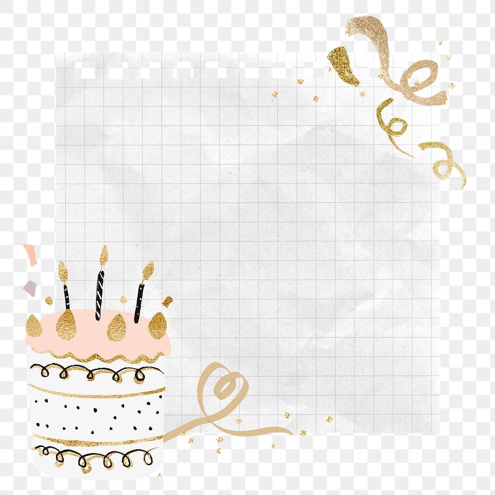 Birthday cake png sticker, note paper design, transparent background
