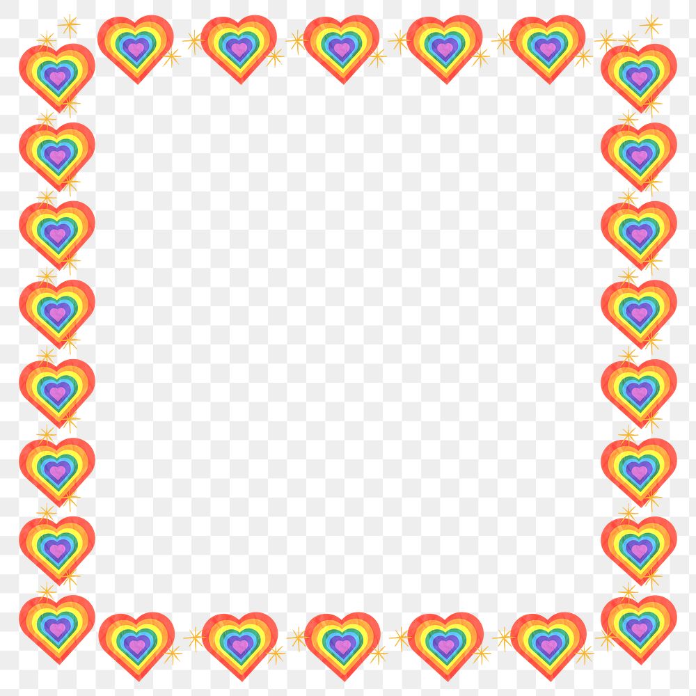 Rainbow hearts png frame, transparent background
