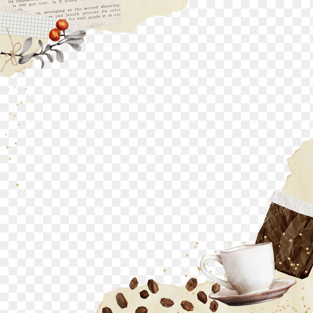 Coffee aesthetic png border, transparent background