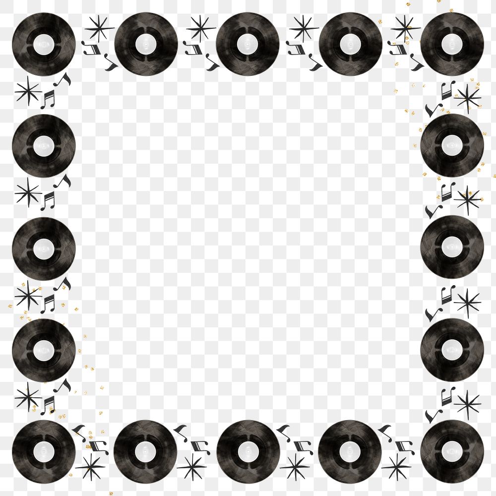 Vinyl record patterned png frame, transparent background