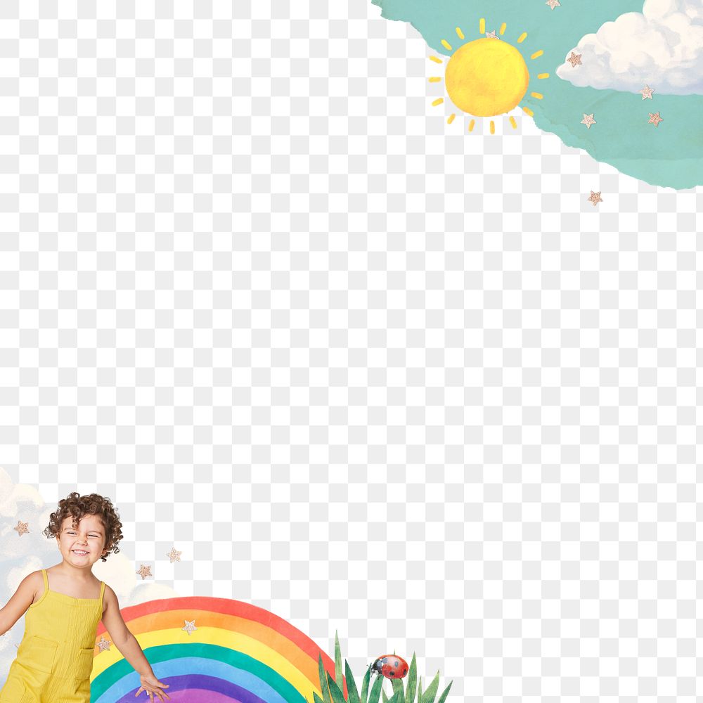 Little kid png rainbow border, transparent background