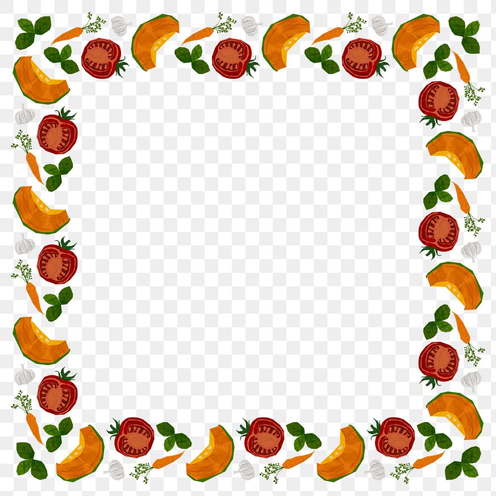 Cute vegetables png patterned frame, transparent background