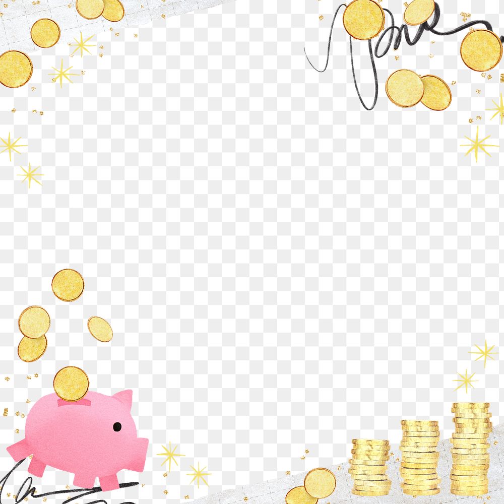 Piggy bank money png border, transparent background