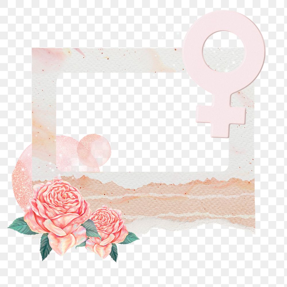 Floral feminine png frame, ripped paper design, transparent background