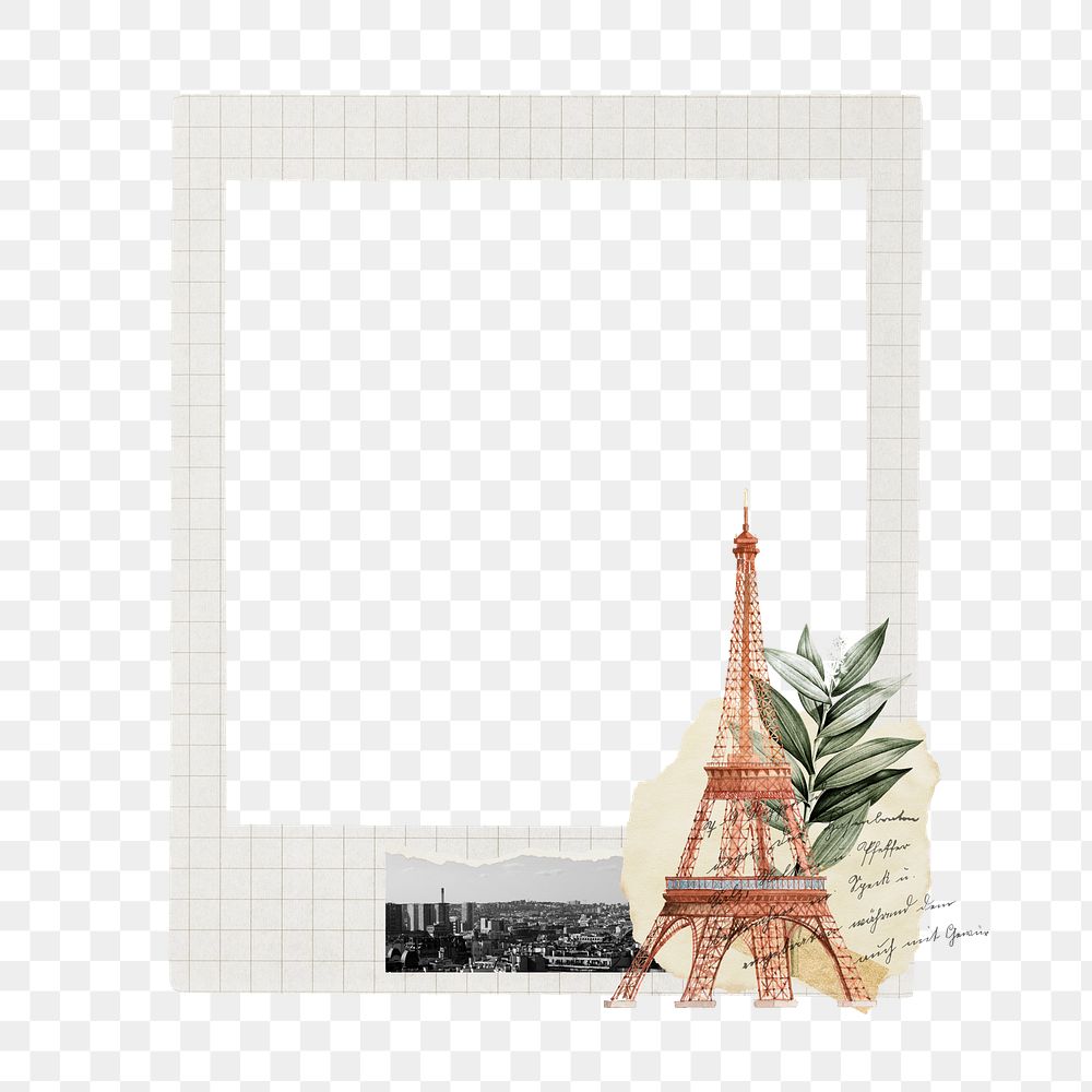 Eiffel tower png frame, retro instant film on transparent background