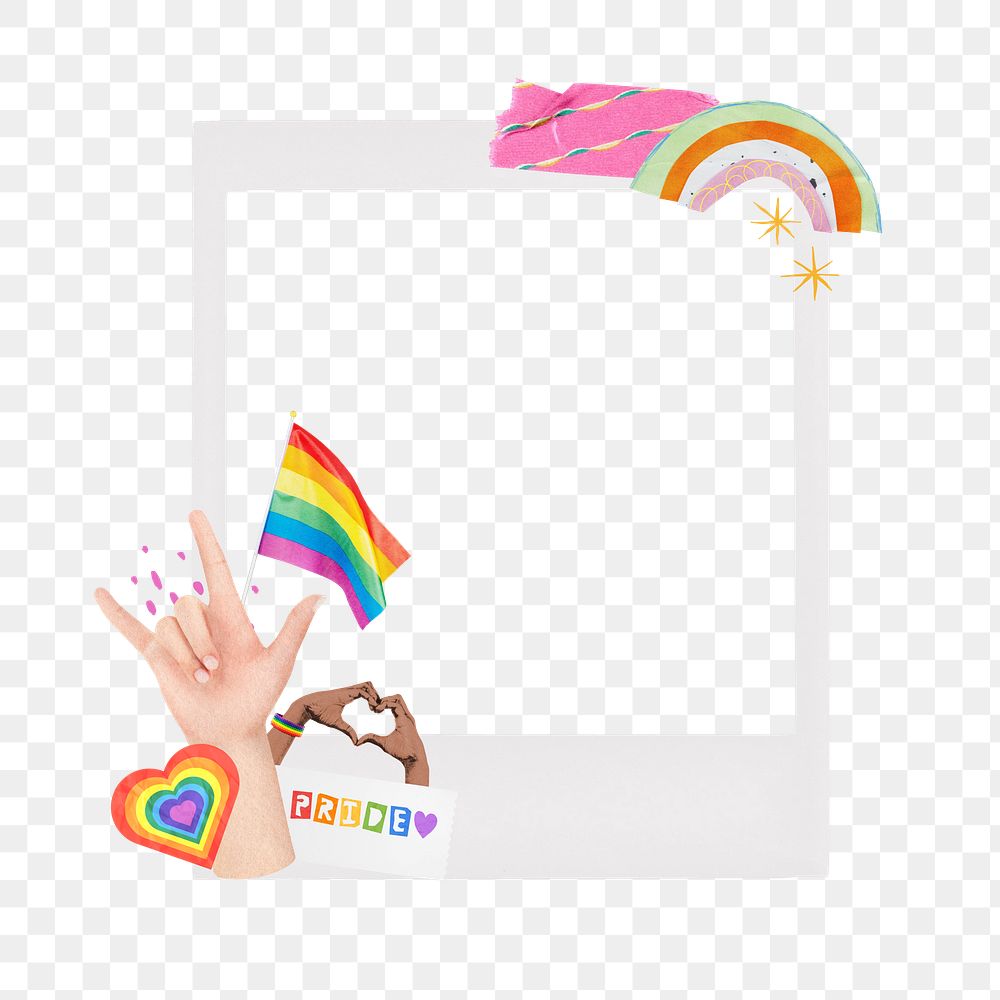 LGBTQ+ pride png frame, retro instant film on transparent background