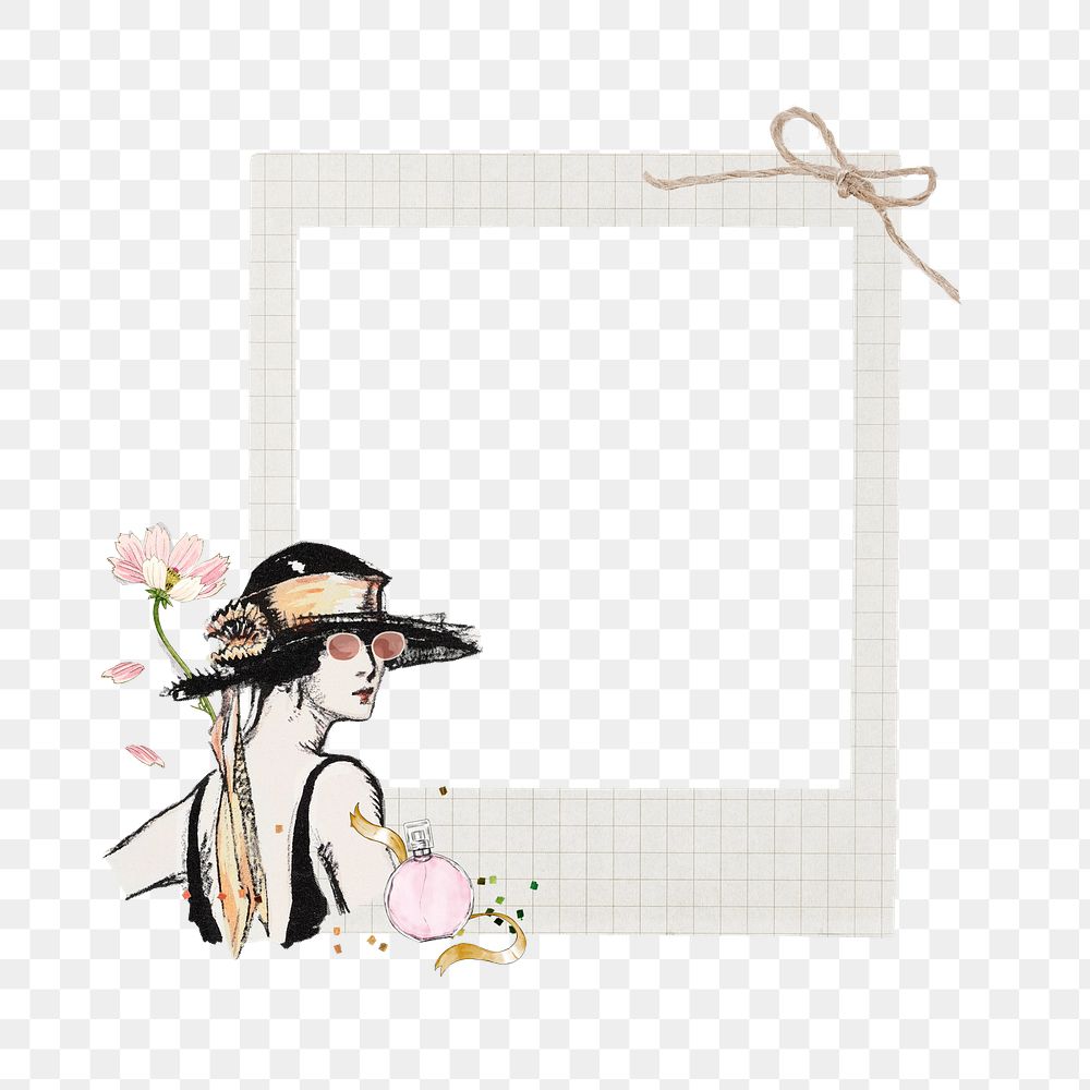 Fashionable woman png frame, retro instant film on transparent background