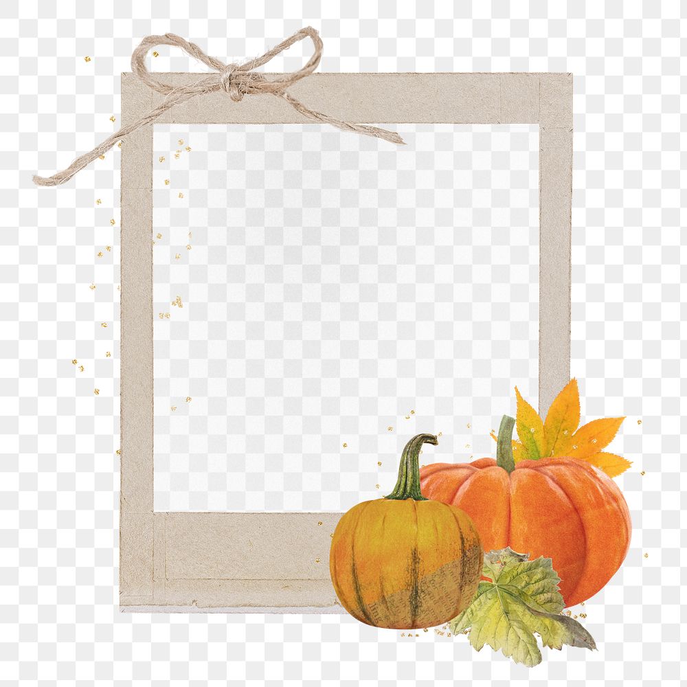 Autumn pumpkin png instant photo frame, transparent background