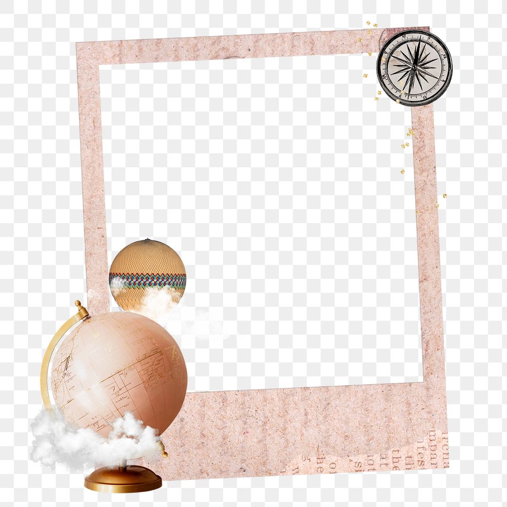 Pink globe png frame, retro instant film on transparent background