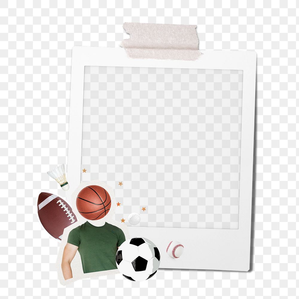 Sports aesthetic png frame, retro instant film on transparent background
