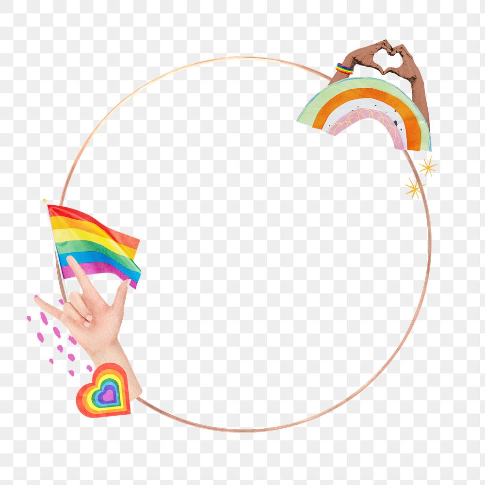 Gay pride flag png frame, circle design, transparent background