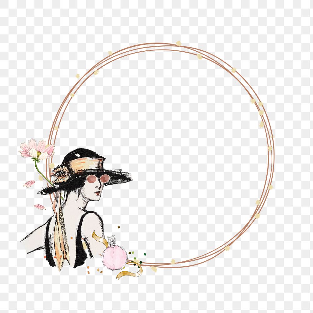 Fashionable woman png frame, circle design, transparent background