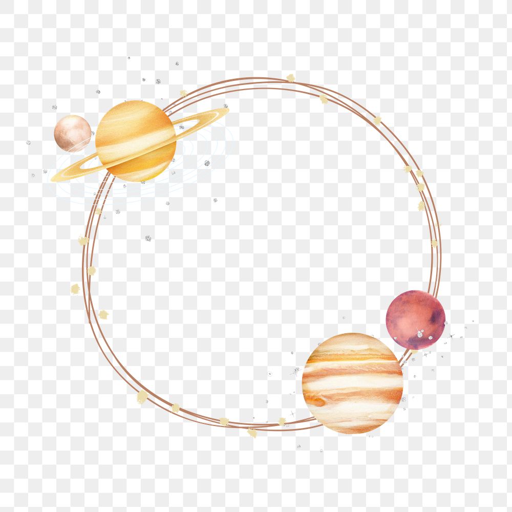 Aesthetic space png planets frame, cute design, transparent background