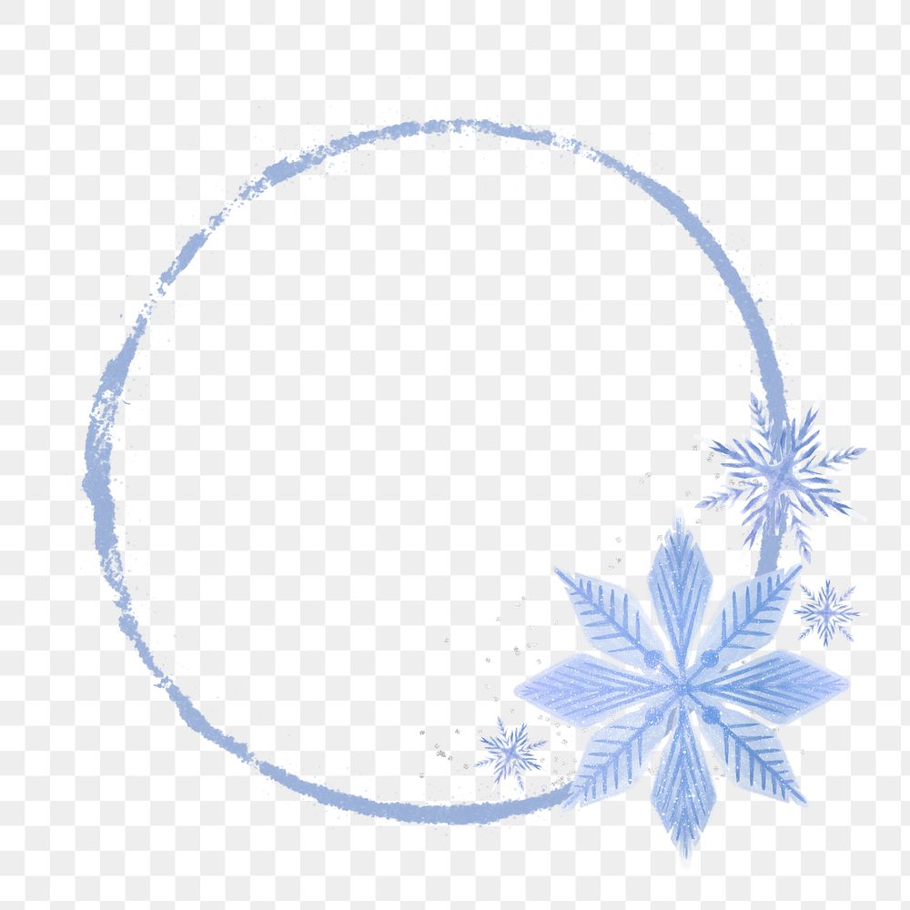 Winter snowflake png frame, circle design, transparent background