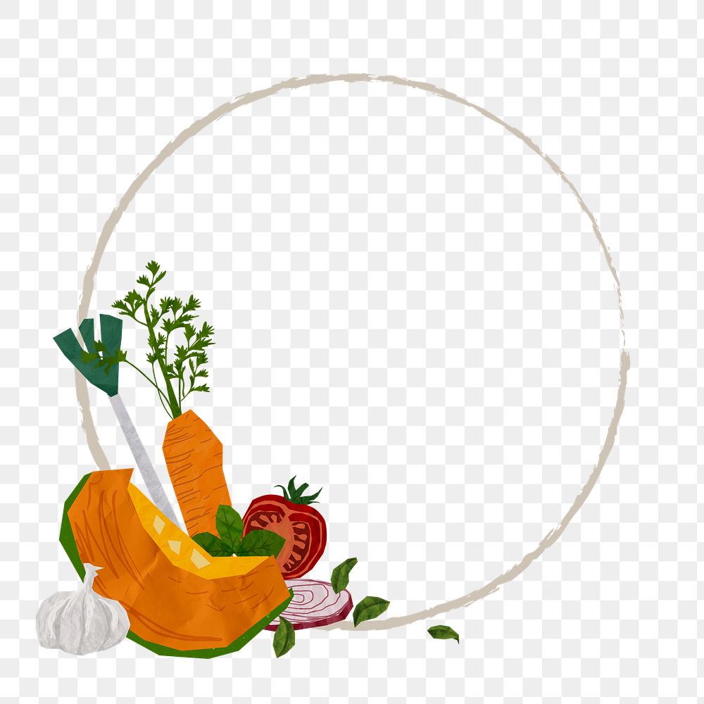 Cute vegetables png frame, circle design, transparent background