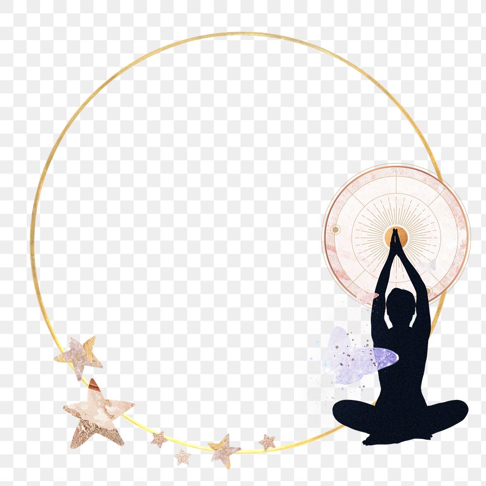 Aesthetic yoga png frame, circle design, transparent background