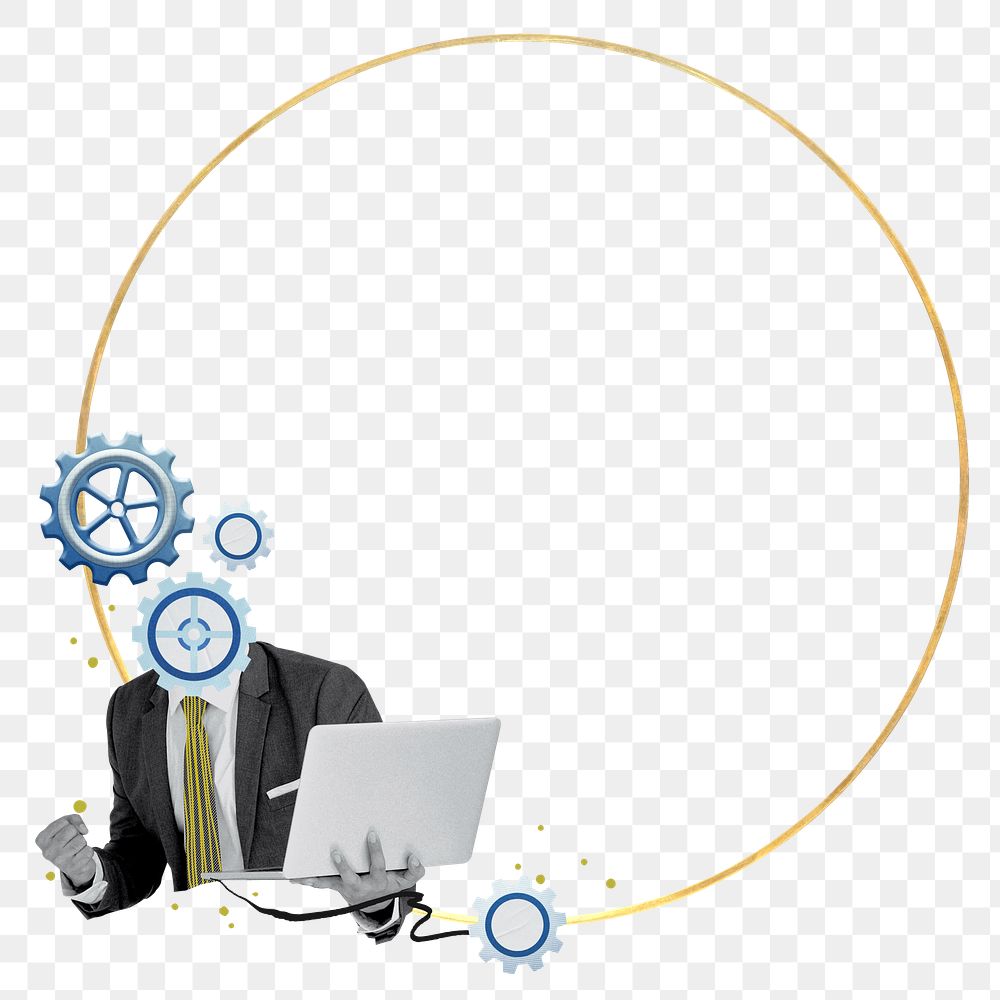 Businessman cogwheel png frame, circle design, transparent background