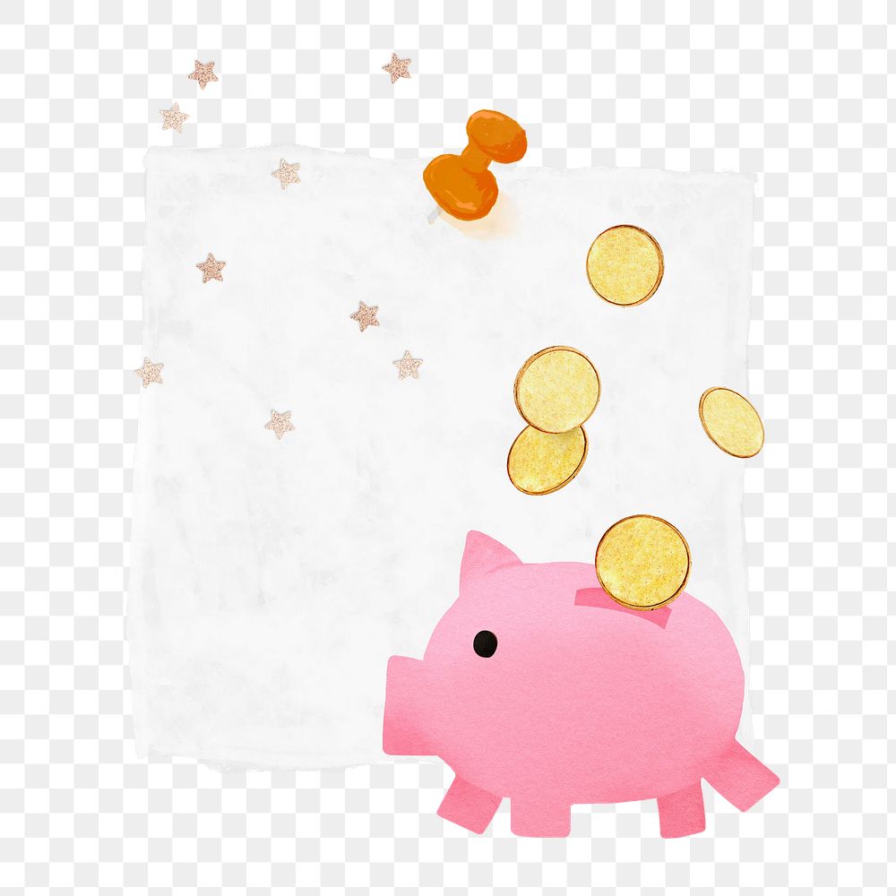 Piggy bank png sticker, note paper, finance collage, transparent background
