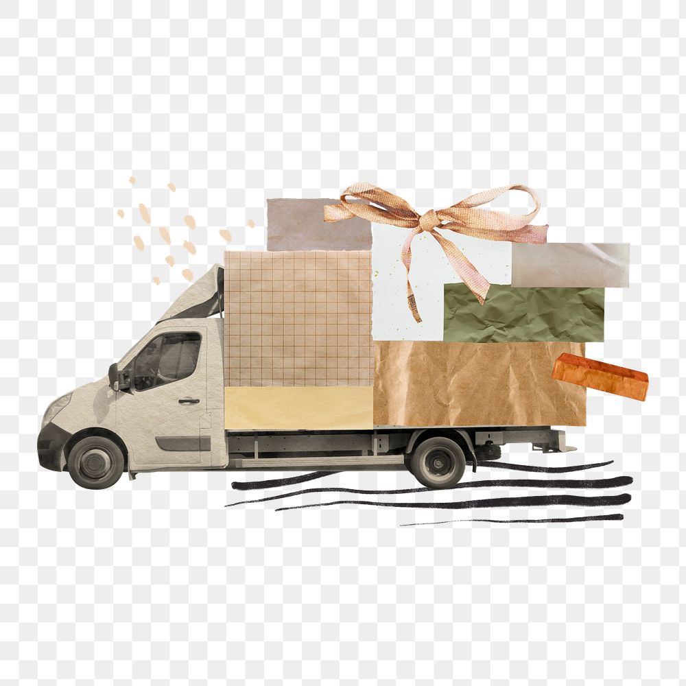 Delivery truck png sticker, paper collage, transparent background