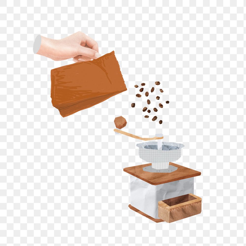 Coffee bean grinding png sticker, transparent background