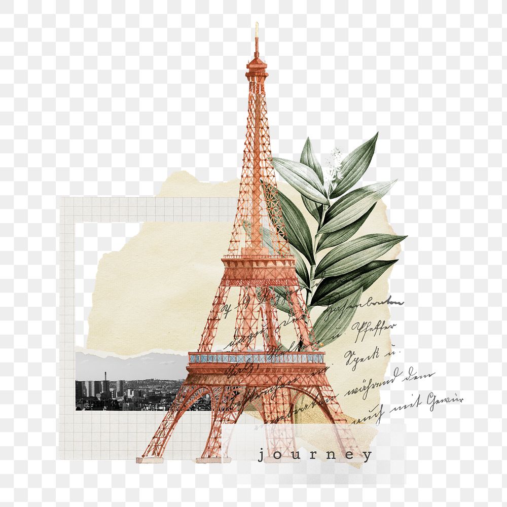 Eiffel Tower png sticker, aesthetic paper collage, transparent background