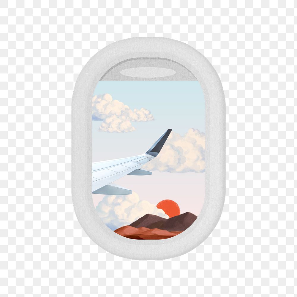 Airplane window view png sticker, aesthetic collage, transparent background