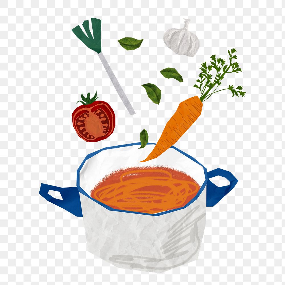Cute vegetable soup png sticker, food collage element, transparent background