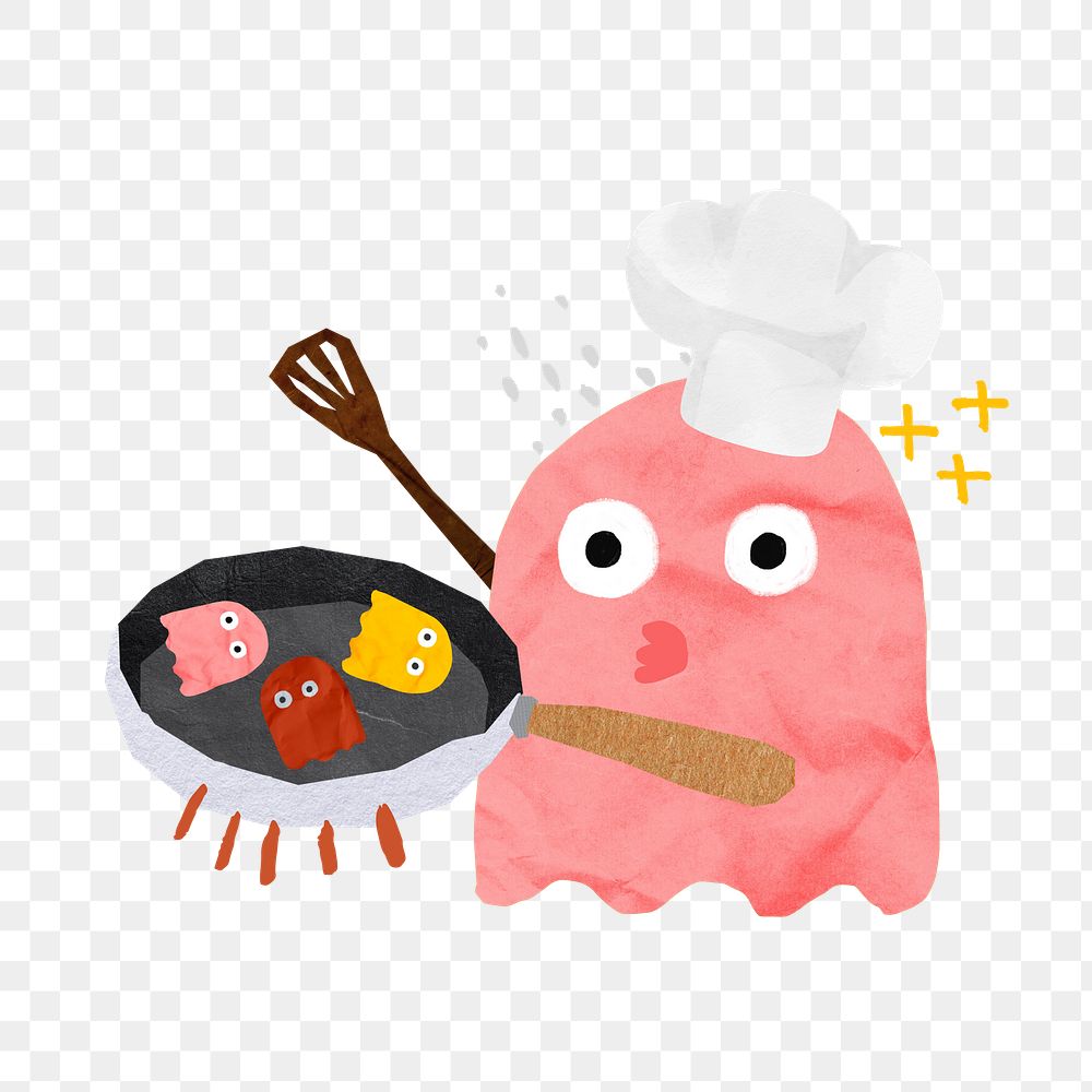 Breakfast chef monster png sticker, transparent background